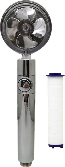 TOMTOP JMS Handbrause mit Turboventilator, An-/Aus-Pause-Schalter, Baumwollfilter und wassersparendem Hochdruck in Silber - Bild 1