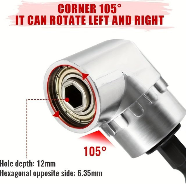 ZUOMU Flexibles 105 Grad Winkeladapter Set für Bohrer und Schraubendreher mit Bohrerbefestigung und Buchsen-Adapter - Bild 1