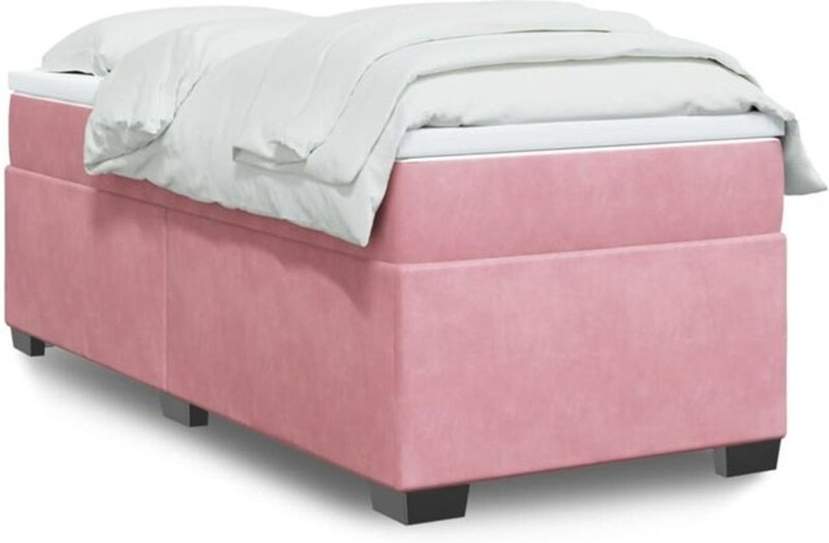 Vidaxl Boxspringbett mit Matratze aus Samt in Rosa und Weiß, B/T/H: 80 x 200 x 71 cm - Bild 1