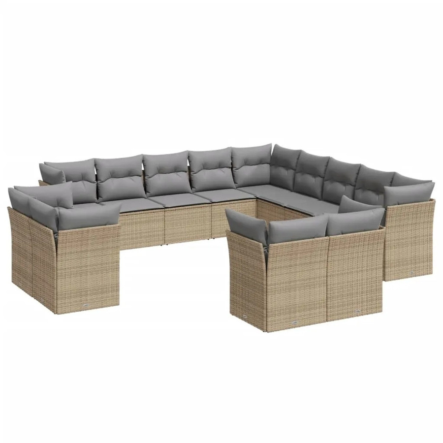 vidaXL 13-tlg Garten-Sofagarnitur in U-Form aus Polyrattan mit Kissen, Beige - Bild 2