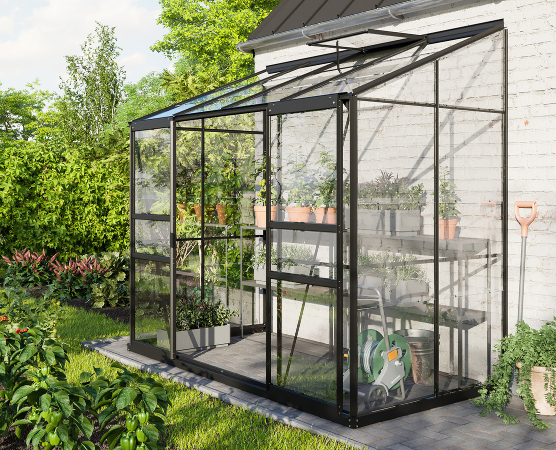 Vitavia Anlehn-Gewächshaus Ida 3300 in Schwarz mit 3,3 m² Fläche und 3 mm ESG-Glas - Bild 4