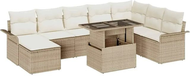 vidaXL Garten-Sofa-Set aus Poly Rattan in Beige mit 9 Teilen und Kissen - Bild 1