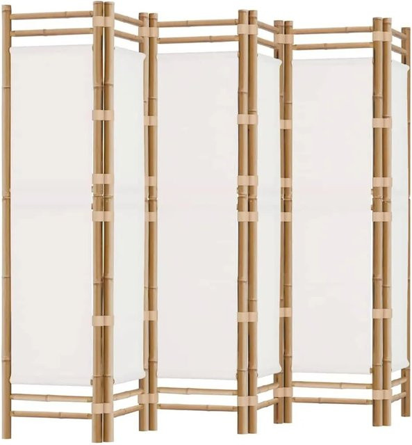 vidaXL Paravent aus Bambus und Canvas in Cremeweiß, 6-teilig, faltbar, H x B: 180 x 240 cm - Bild 1