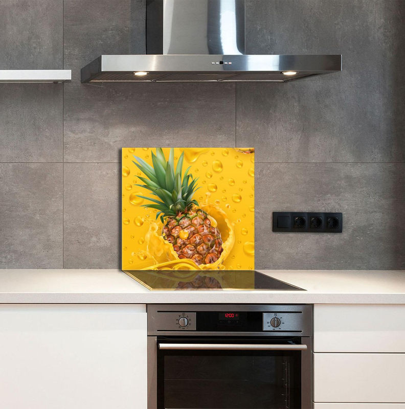 Glas-Küchenrückwand mit Ananas-Motiv in Gelb und Mehrfarbig, B: 65 cm, H: 60 cm - Bild 5