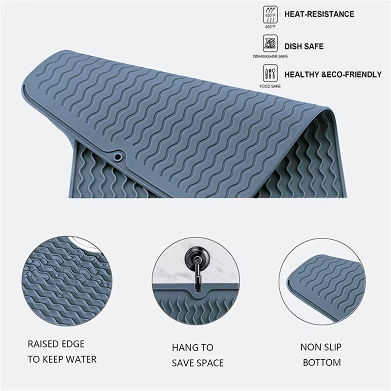 Venlohome Geschirrtrocknungsmatte aus Silikon in Blau und Grau, Rechteckig, B/T: 40 x 40 cm, H: 30 cm - Bild 3
