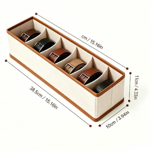 Jingxuan Gürtel Aufbewahrungsbox mit 6 Fächern, Organizer für Schrank und Schublade, beige, B: 38,5 cm, T: 11,0 cm, H: 10,0 cm - Bild 1