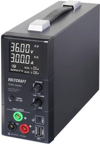VOLTCRAFT TOPS-3363N Labornetzgerät Schwarz, 3 Ausgänge, 100W, einstellbar 0,8 - 36V und 0,1 - 3A, lüfterlos - Bild 1