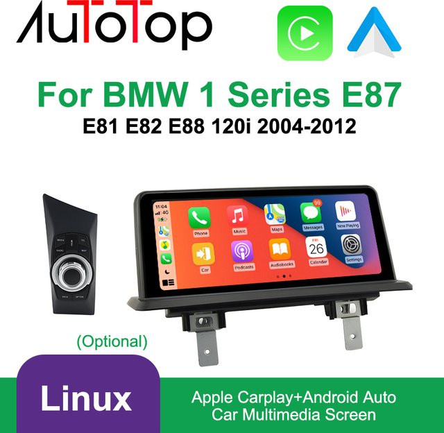 AUTOTOP Wireless CarPlay und Android Auto Touchscreen für BMW 1er Serie E81 E82 E87 E88 (2004-2013) mit CCC CIC IDrive, 10,25 Zoll, Schwarz - Bild 1