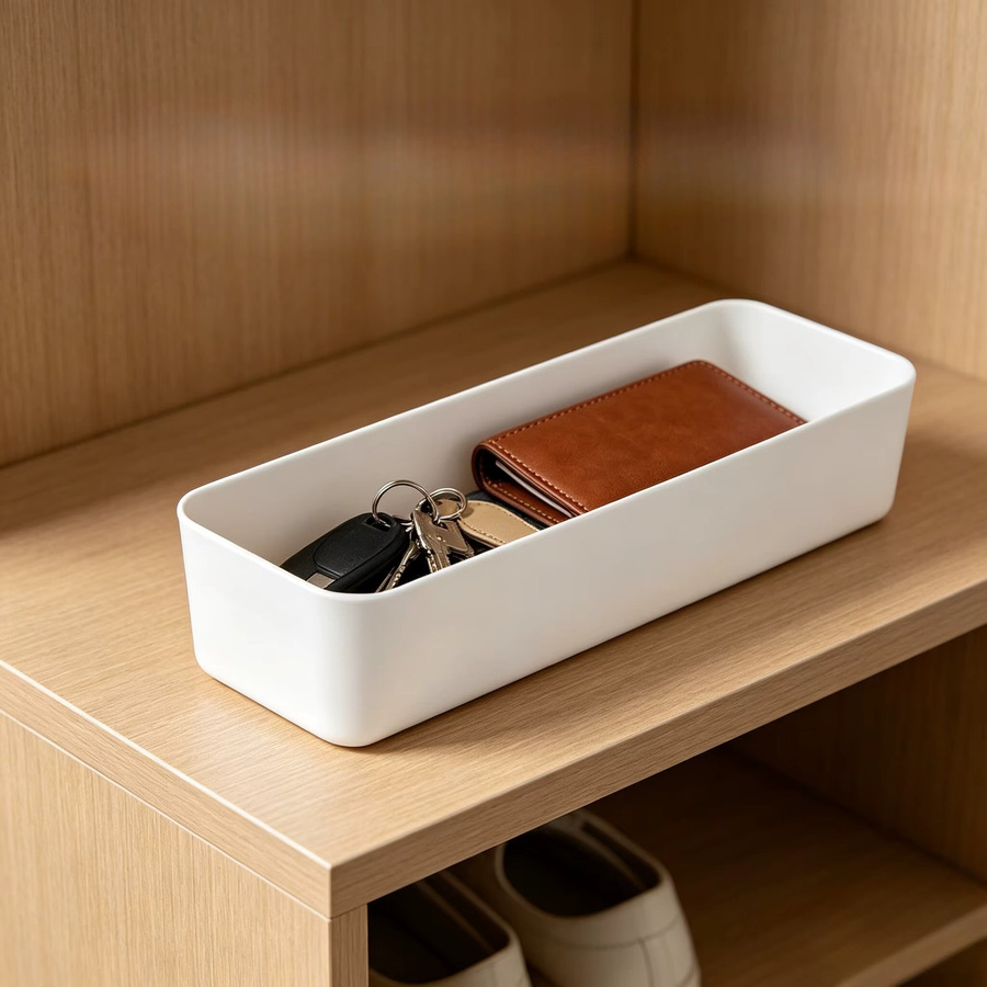Schubladenorganizer-Set aus Kunststoff in Weiß, 1-teilige universelle Aufbewahrungsbox für Schreibtisch und Haushalt, Breite: 25,5 cm, Höhe: 5,0 cm, Tiefe: 1,0 cm - Bild 3