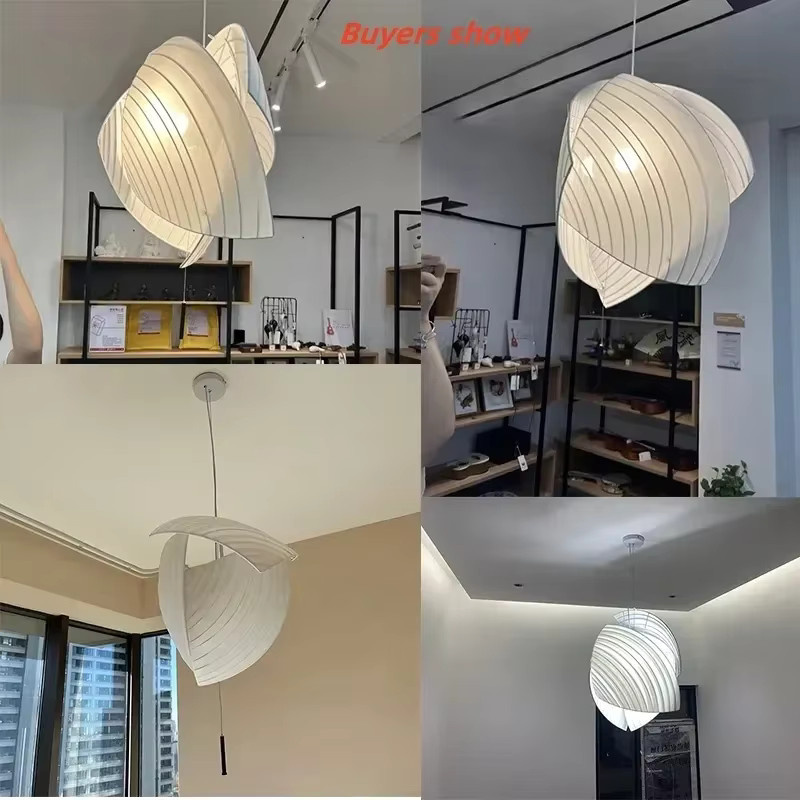 JIANKEXING LED Hängelampe aus Seidenstoff in Weiß mit warmweißem Licht für Wohnzimmer und Loft - Bild 4