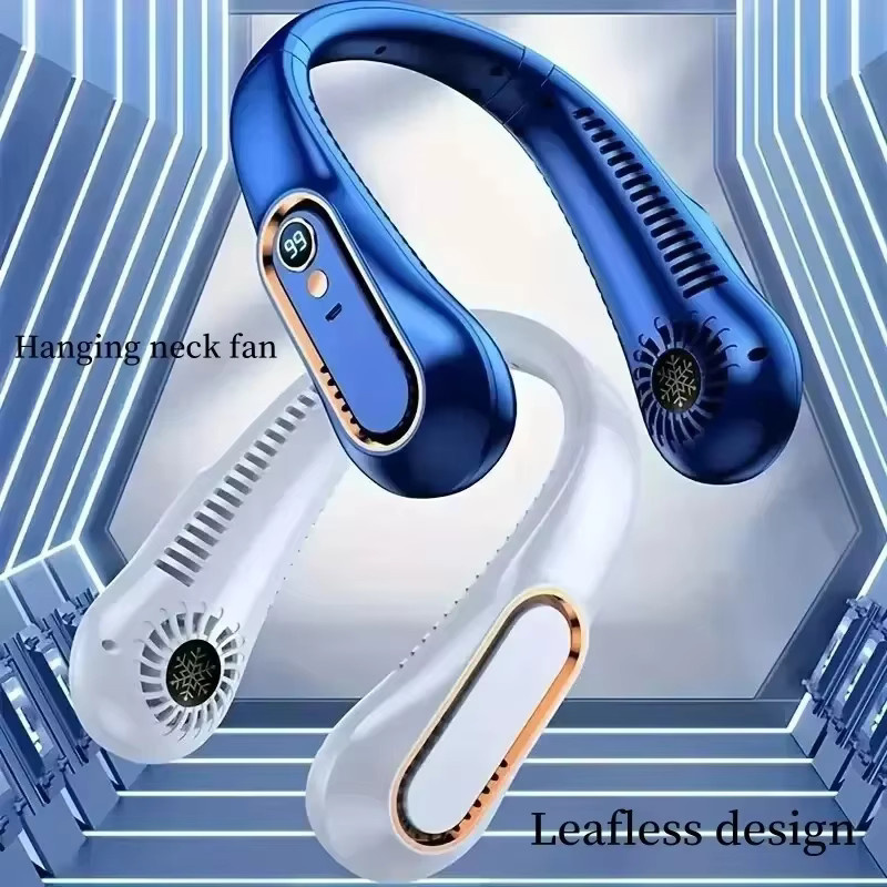 HOMEFISH Tragbarer USB-Luftkühler im Halsband-Stil mit LED-Anzeige und 5-stufiger Geschwindigkeitsregulierung in Weiß oder Blau - Bild 4