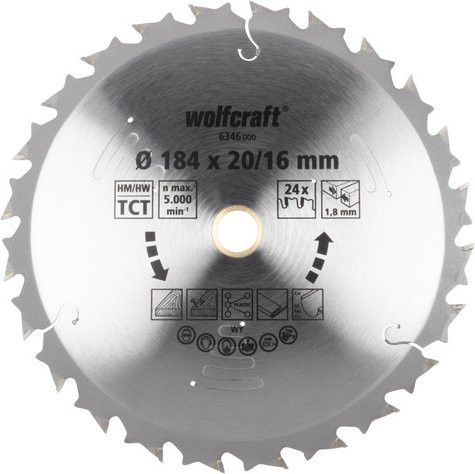 Wolfcraft Kreissägeblatt mit 24 Zähnen aus Hartmetall für Holz, Metall und Kunststoff, Durchmesser: 184 mm, Farbe: Silber - Bild 1