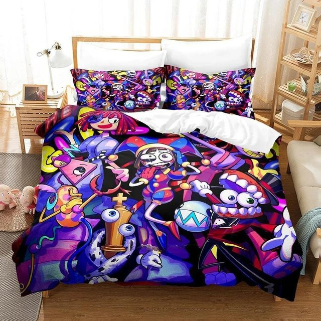 Dreiteiliges Bettwäscheset Digitaler Zirkus mit 3D-Druck im Cartoon-Anime-Design, Mehrfarbig, B/L: 173 x 218 cm - Bild 1