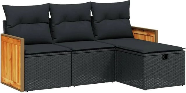 vidaXL 4-tlg Garten-Sofagarnitur aus Poly-Rattan mit Kissen in Schwarz - Bild 1