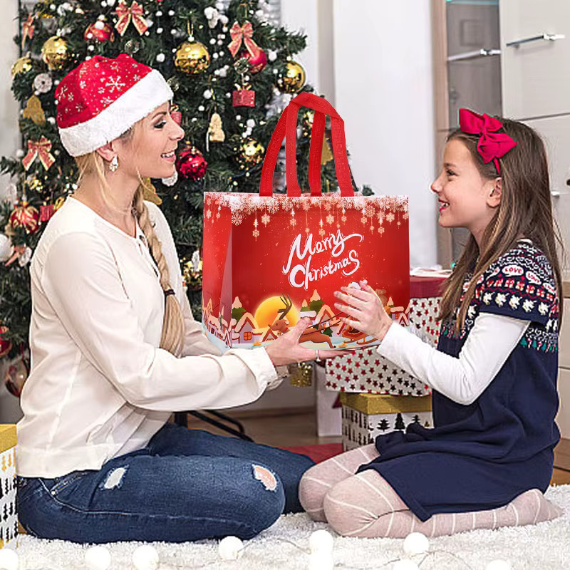 Wasserdichte Weihnachtsgeschenktasche aus Vliesstoff mit Weihnachtsmann und Schneemann Motiv - Bild 2