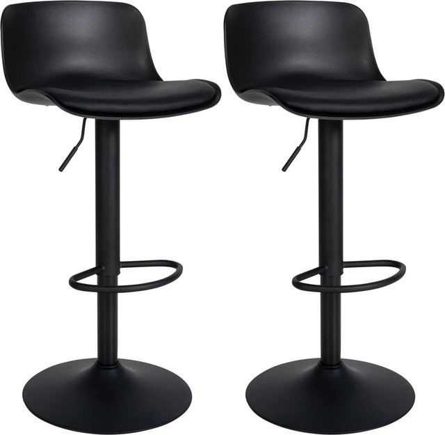 DELUKE 2er Set Barhocker CABEL in Schwarz aus Kunstleder, höhenverstellbar und drehbar mit Lehne, B/T/H: 43,5 x 46 x 75 cm - Bild 1