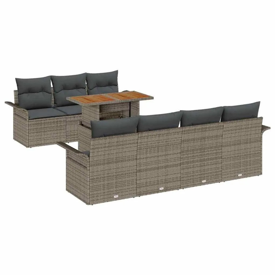vidaXL Garten-Sofa-Set 8-teilig in Grau mit Kissen, Polyrattan und pulverbeschichtetem Stahl inklusive Gartentisch und Stauraumfunktion - Bild 2