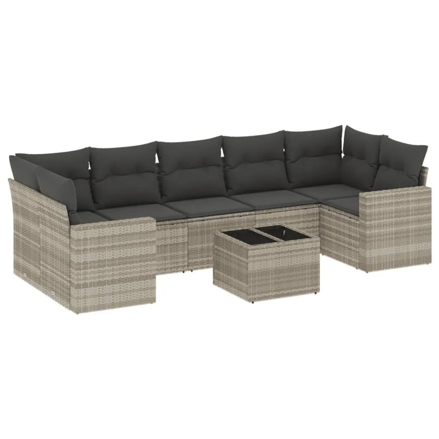 vidaXL 8-teilige Garten-Sofagarnitur aus Polyrattan mit Kissen in Hellgrau - Bild 2