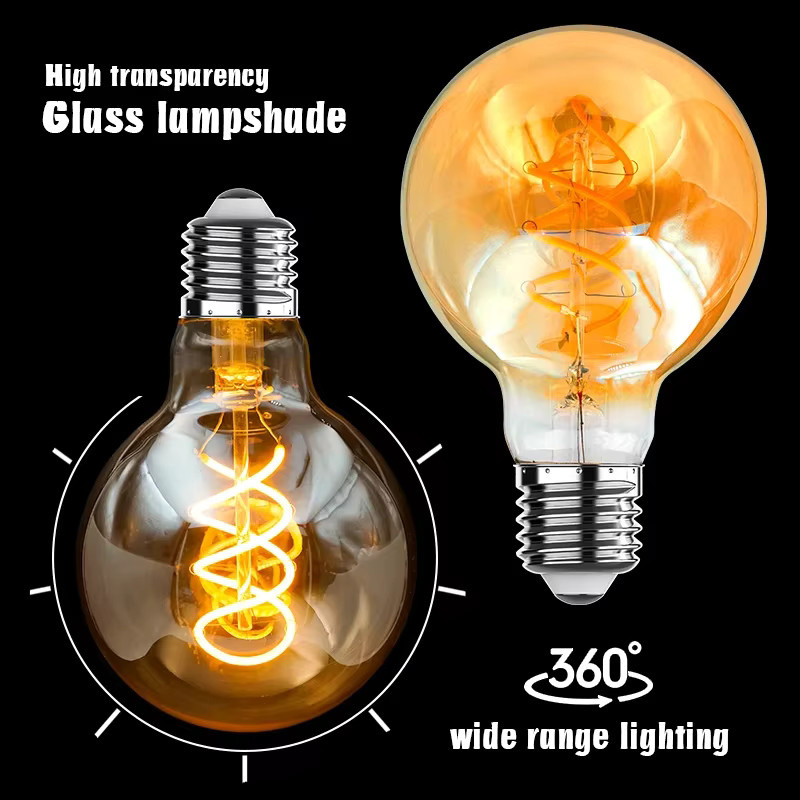 Retro LED Spiral Filament Glühbirne E14 E27 Warmweiß Transparent 4W 220V Vintage Edison Lampe - Bild 3