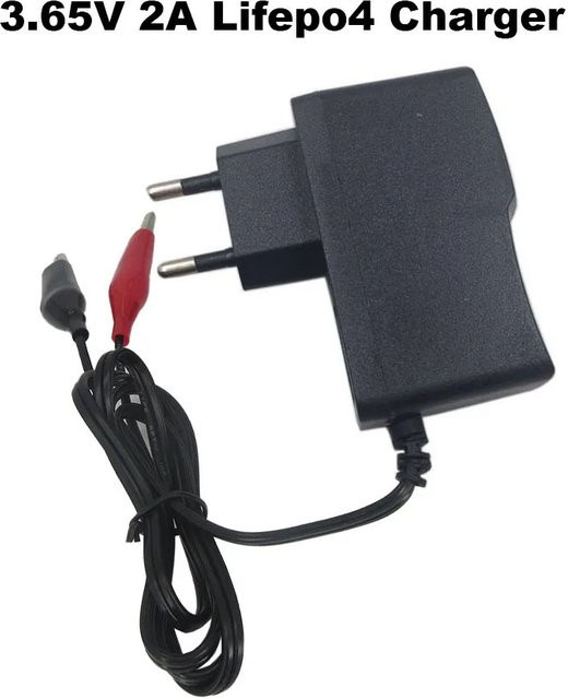 BAYADOU LiFePO4 Ladegerät 3,65 V 2A für 1S 3,2 V 3,3 V Eisenphosphat Batterie Zellen, Schwarz, EU Stecker mit Clip - Bild 1
