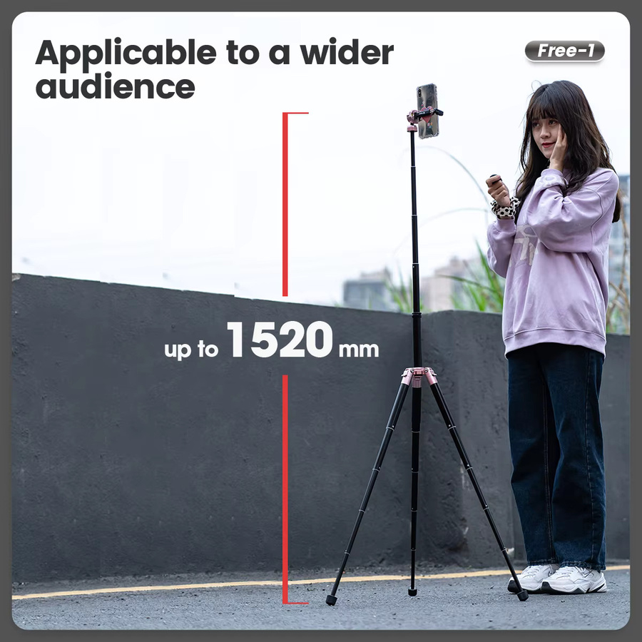 Fotopro Reisestativ mit Telefonhalterung und abnehmbarem Selfie-Stick, 152 cm, Schwarz/Grau - Bild 2