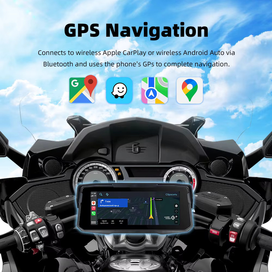 EKIY Wireless CarPlay und Android Auto Motorrad-Navigationssystem mit 6,86 Zoll Display in Schwarz - Bild 5