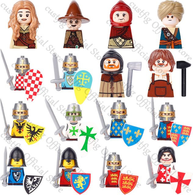 Mittelalterliche Ritterfiguren aus Bausteinen mit Waffe und Schild in Multicolour - Bild 1