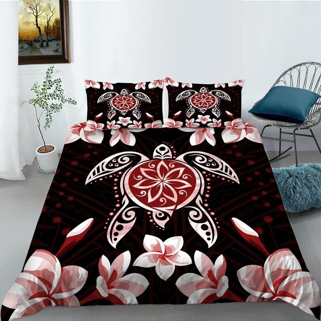 Yiran Home Bettwäscheset mit Meeresschildkröten und floralem Design, Mikrofaser, Mehrfarbig, B/H: 135 x 200 cm - Bild 1