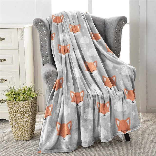 Gemütliche Plüsch Decke mit Fuchs-Tierdruck von CSQ Nine in Grau, B/H: 75 x 90 cm - Bild 1