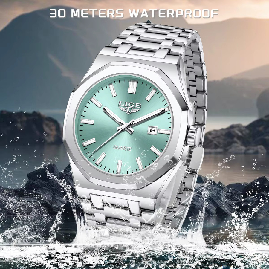 LIGE Armbanduhr Quarz, Edelstahl, Grün, Herren - Bild 4