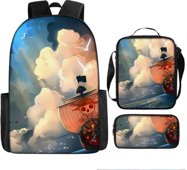 One Piece Schultaschen-Set Luffys Seefahrer-König Design in Multicolour bestehend aus Rucksack und Zubehör - Bild 1