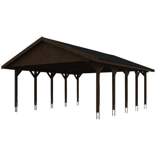 Skan Holz Carport Wallgau Satteldach aus Nadelholz in Nussbaum Braun mit schwarzen Dachschindeln B/T: 620 x 750 cm, Höhe: 354 cm - Bild 3