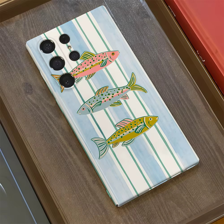 Potdemiel Handyhülle mit dreifarbigem Fisch-Streifen-Design für Samsung Galaxy S25 S24 S23 Ultra Plus A35 A55 in Multicolour Glossy HD Hard Cover - Bild 2