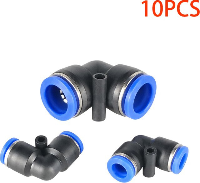 Pneumatischer 2-Wege-Winkel-Schnellanschluss aus Kunststoff für Luftrohre in Schwarz (4mm, 6mm, 8mm, 10mm) - Bild 1