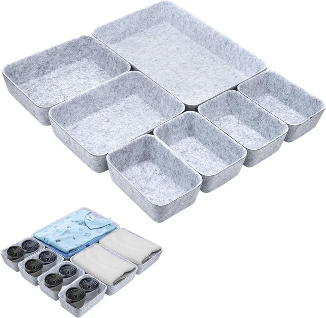 7er-Set Filz-Schubladen-Organizer in Grau mit Trennstecksystem für Büro, Schlafzimmer und Wickeltisch - Bild 1