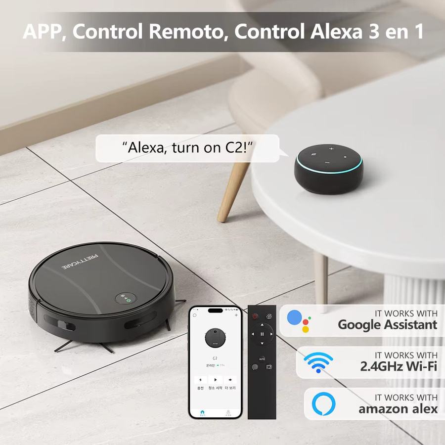 PrettyCare C2 Saugroboter und Wischroboter mit 4000Pa Saugkraft, Schwarz, App-Steuerung und WLAN-Funktion - Bild 4