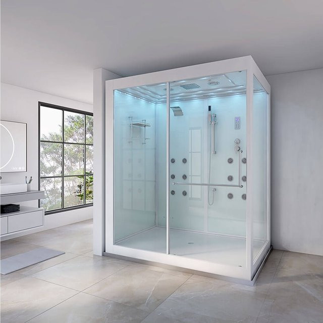 HOME DELUXE Dampfdusche DESIGN XL mit Wasserfall und LED-Beleuchtung, Eckdusche, Weiß, B/T: 180 x 130 cm - Bild 1