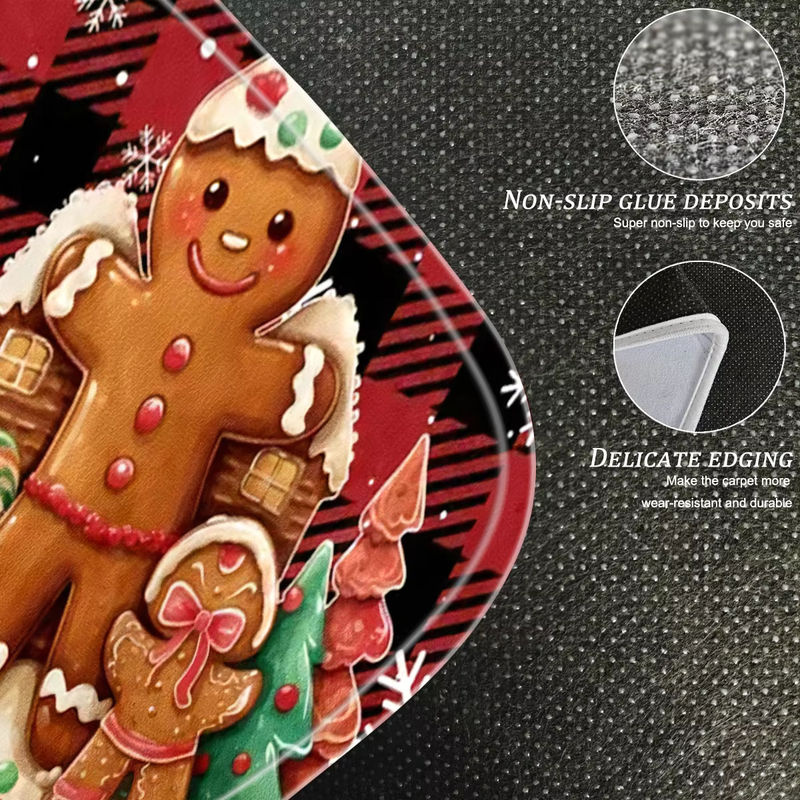 Vikama Weihnachtsteppich mit Schneeflocken und Lebkuchenmann-Muster, rutschfest, rot, für Wohnzimmer, Schlafzimmer und Küche - Bild 4