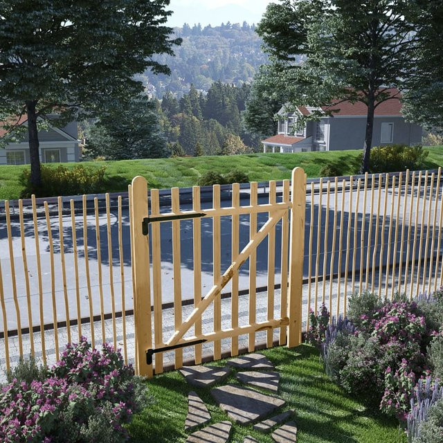 Vidaxl Doppel-Holztor aus Haselnussholz in Braun, B: 100 cm, H: 120 cm - Bild 1