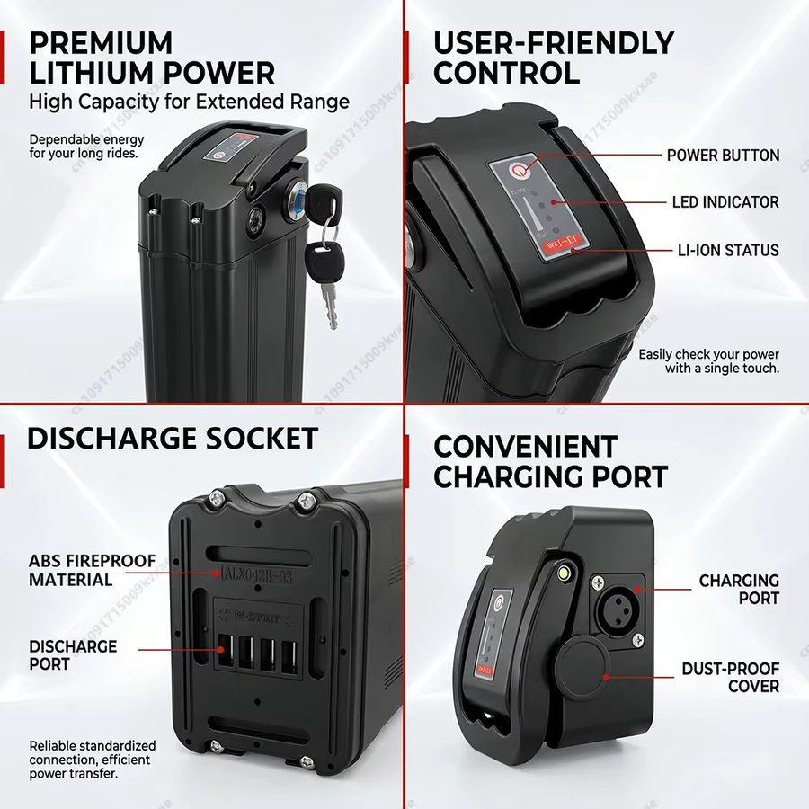 Hitway E-Bike Akku mit integriertem BMS und Ladegerät für BK3S BK5 BK6 BK8 BK11 BK37 COLORWAY BK6, Schwarz, 36V 48V 15Ah - Bild 5