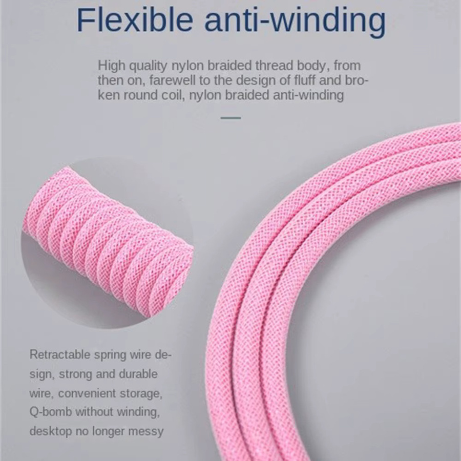 USB-C Spiralkabel für mechanische Gaming-Tastaturen mit Aviator-Steckverbinder in Schwarz oder Pink - Bild 1