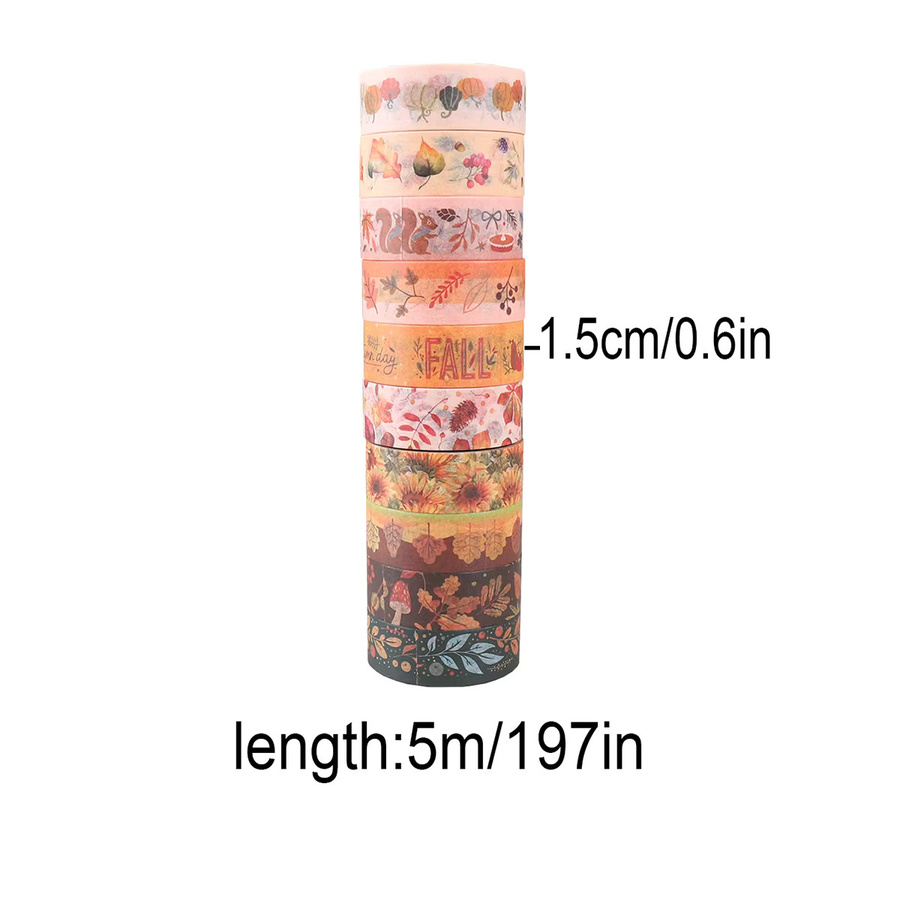 10 Rollen Washi-Tape mit Herbstmotiv in Multicolour für DIY-Dekorationen - Bild 2