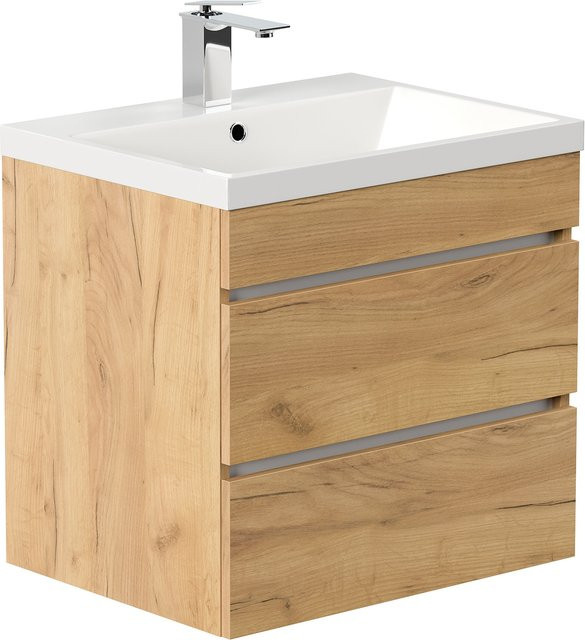 Posseik Badmöbel Fellini 60 mit 3 grifflosen Schubladen und SoftClose in Eiche Gold - Bild 1