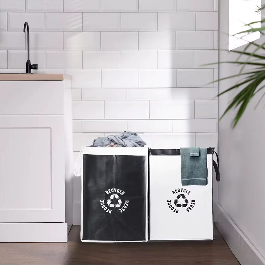 Untior 2er-Pack Recyclingbeutel aus Stoff in Weiß und Schwarz mit Griff und Sortier-Organizer, Fassungsvermögen: 28,7 l - Bild 5