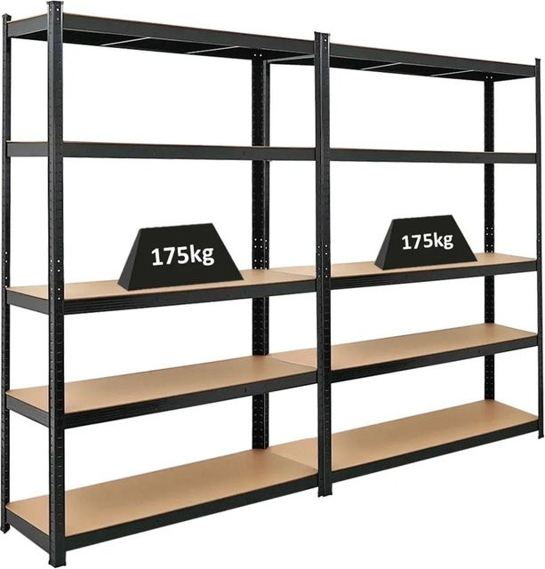 2er Set PROREGAL Ragnar Schwerlastregal Schwarz mit verstellbaren Fachböden, H x B x T: 180 x 120 x 40 cm, Fachlast 175 kg - Bild 1
