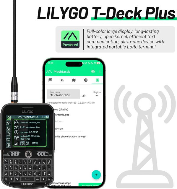LILYGO T-Deck Plus LoRa Mesh Radio mit ESP32-S3 und GPS in Schwarz für Meshtastic Pocket Tracker Node inklusive externer Antenne - Bild 1
