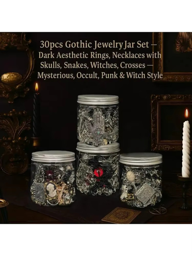 Jollyhit Schmuckglas-Set, Ringe, Halsketten, Ohrringe, Silber, Kristall, Unisex - Bild 3