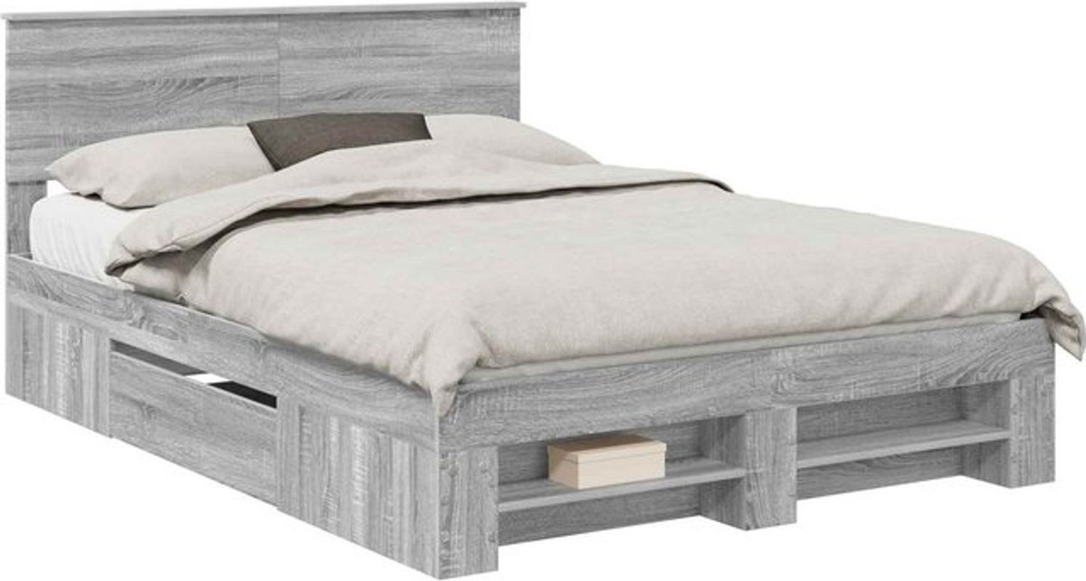 Modernes Bettgestell vidaXL aus Holzwerkstoff in Grau, B/T/H: 150 x 200 x 90 cm - Bild 1