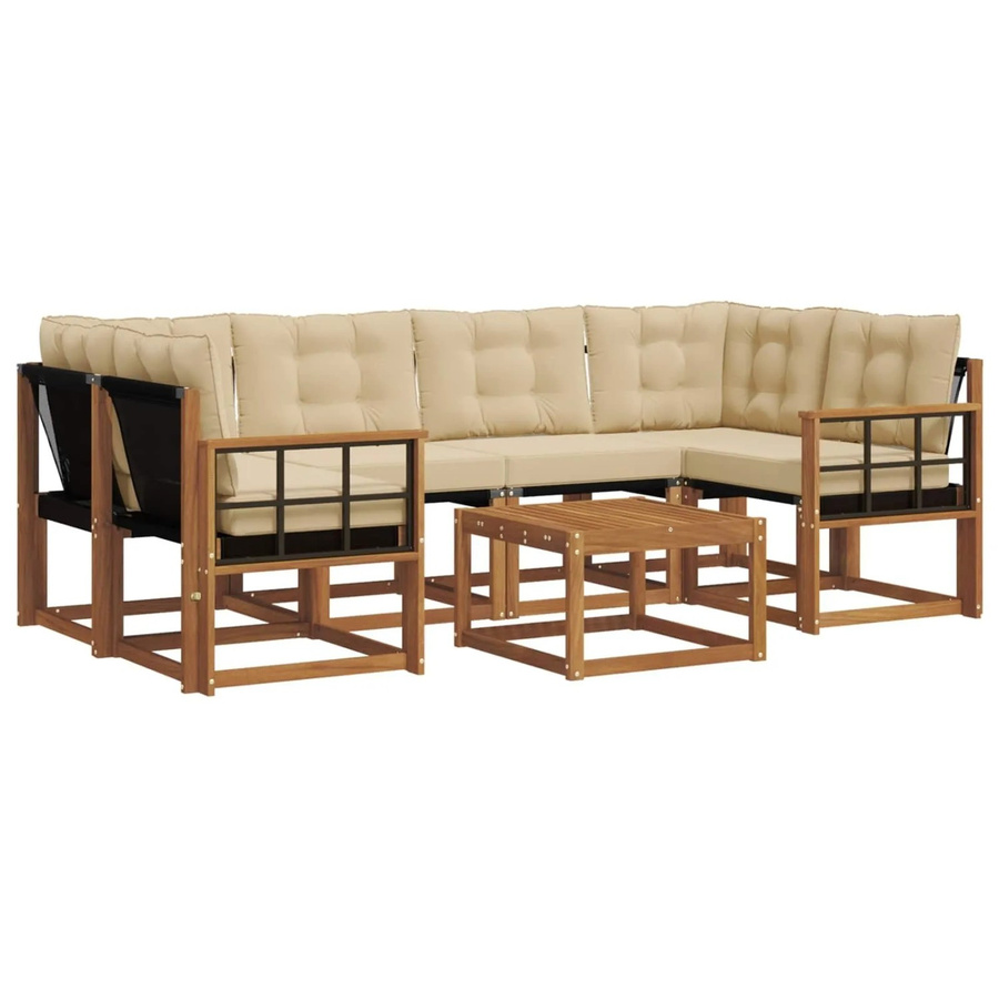 vidaXL Outdoor-Sofagarnitur 7-teilig aus Akazienholz mit Textilene und Kissen in Natur-Beige - Bild 2