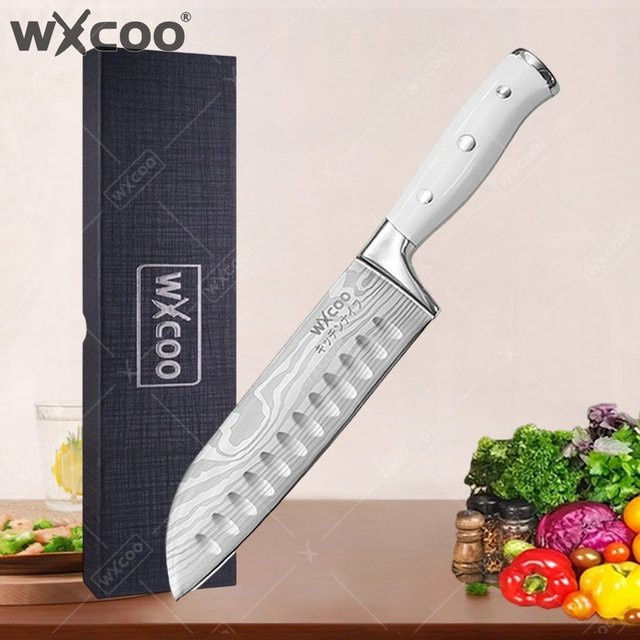 WXCOO Santoku-Küchenmesser mit Damaszener-Muster in Silber inklusive Geschenkbox - Bild 1